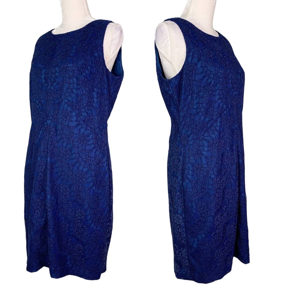 Vince Camuto Dress Size 14 Shift Blue Lace Sleeveless Lined